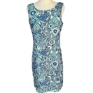 HIHO 100% Linen Size S Ginnie Shift Dress Lined Blue White Back Zip Closure